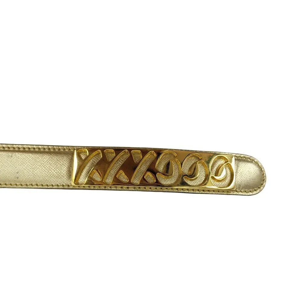 Vintage Paloma Picasso Gold‎ Leather Belt M Peg Closure Metal XXOO Buckle Italy